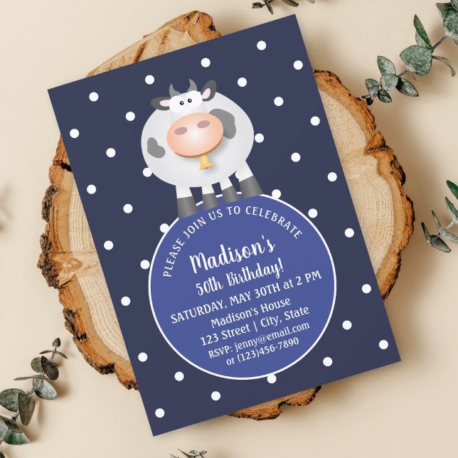 Niedlich Kawaii Funny Cartoon Kuh Happy 50. Geburt Einladung (Von Creator hochgeladen)