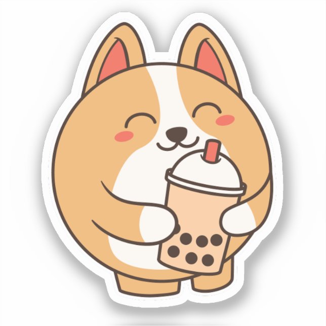 Niedlich Kawaii Funny Corgi Dog Boba Aufkleber (Vorderseite)