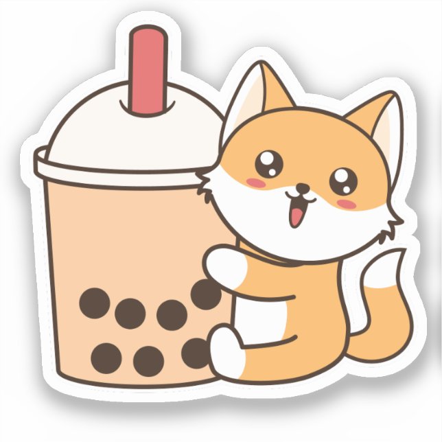 Niedlich Kawaii Funny Fox Boba Bubble Tee Aufkleber (Vorderseite)
