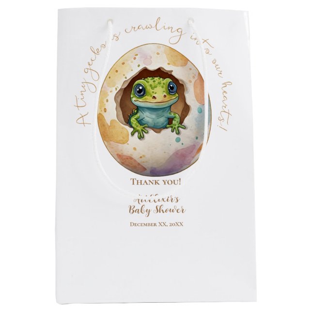 Niedlich Kawaii Gecko Lizard Egg Babydusche Mittlere Geschenktüte (Vorderseite)