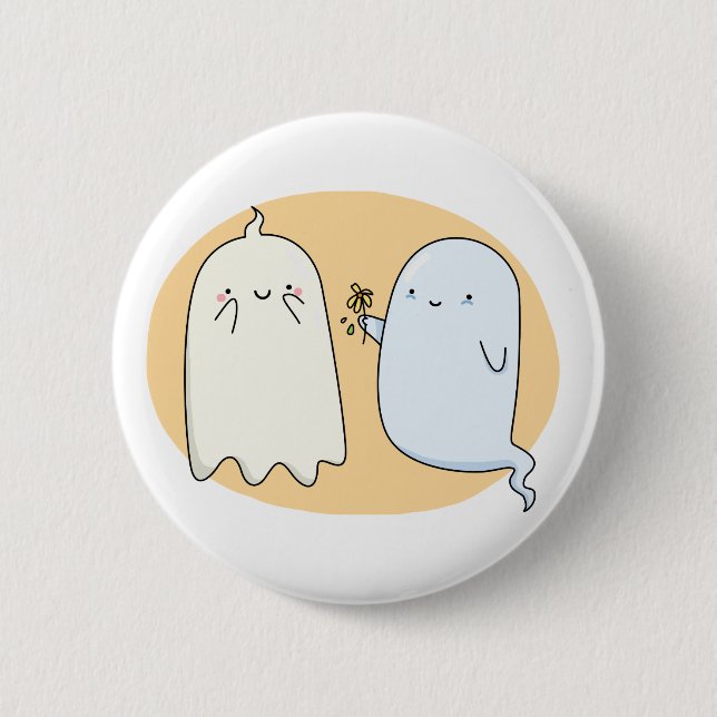 Niedlich Kawaii Ghost Couple Button (Vorderseite)