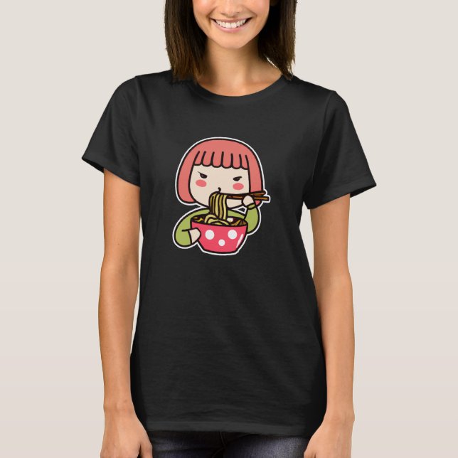 Niedlich Kawaii Girl aß Ramen T-Shirt (Vorderseite)
