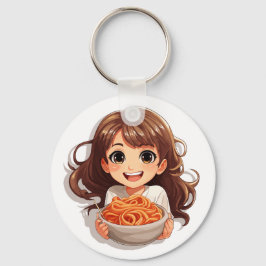 Niedlich Kawaii Girl Eating Spaghetti Schlüsselanhänger