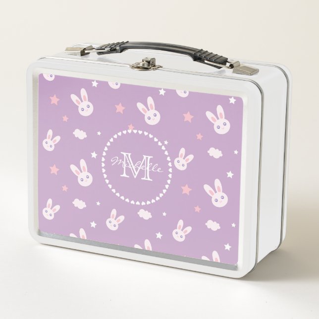 Niedlich Kawaii Girly Pink Bunny Rabbit Pastel Lil Metall Brotdose (Vorderseite)