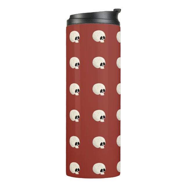 Niedlich Kawaii Halloween Skull Polka Dots red Thermosbecher (Nach links gedreht)