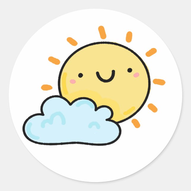 Niedlich Kawaii Happy Sun Runder Aufkleber (Vorderseite)