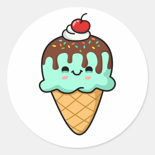 Niedlich Kawaii Ice Creme Cone Runder Aufkleber (Vorderseite)