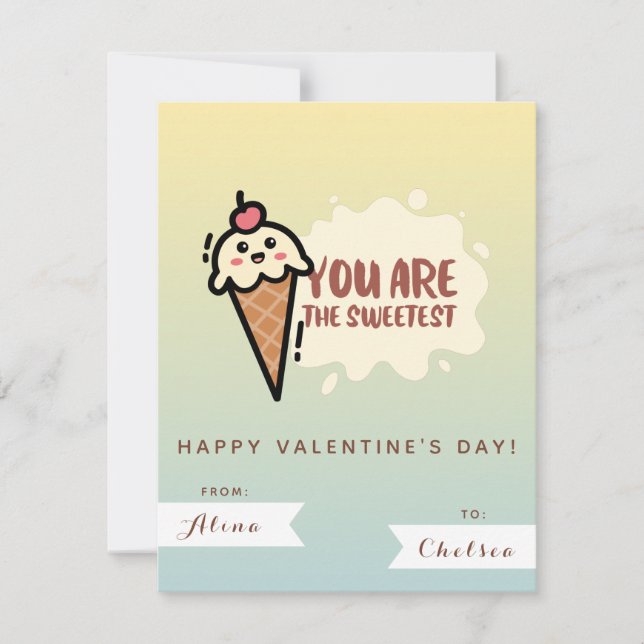 Niedlich Kawaii Ice - Creme Kids Friend Valentinst Mitteilungskarte (Vorderseite)