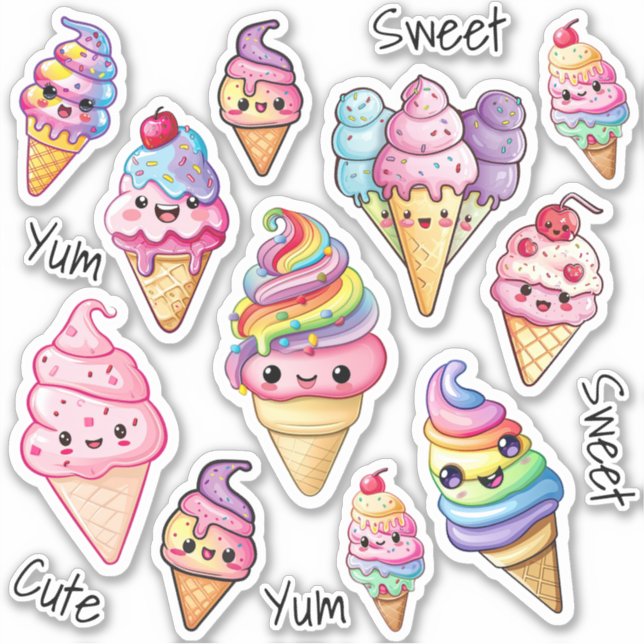 Niedlich Kawaii Ice Creme Kinder Aufkleber (Vorderseite)