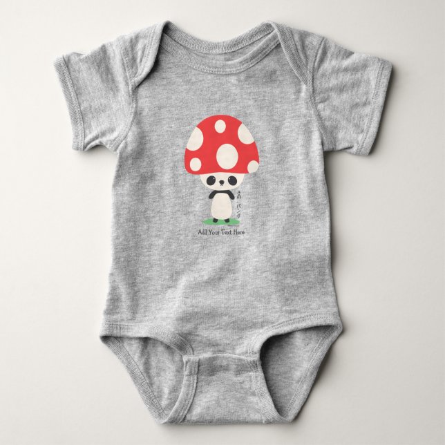 Niedlich Kawaii Japanisch Kinoko Mushroom Panda  Baby Strampler (Vorderseite)