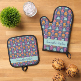 Niedlich Kawaii Jellyfish Personalisiert Ofenhandschuh & Topflappen-Set