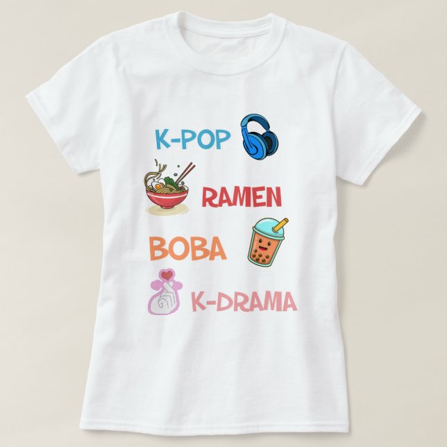  Niedlich Kawaii K-Pop Ramen Boba Bubble Tea K-Dra T-Shirt (Design vorne)