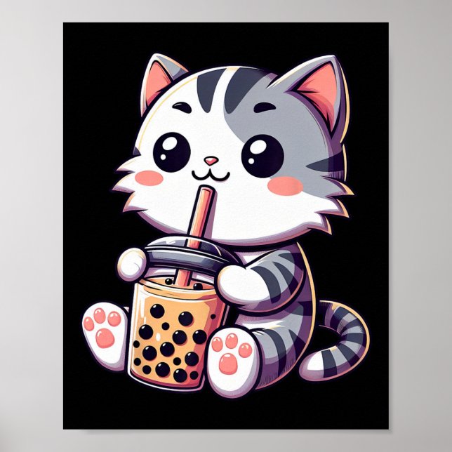 Niedlich Kawaii Katze Boba Blubble Milk Tee Anime  Poster (Vorne)