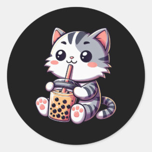 Niedlich Kawaii Katze Boba Blubble Milk Tee Anime  Runder Aufkleber