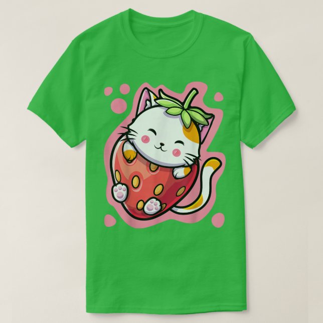Niedlich Kawaii Katze Erdbeeren Milch Japanisch An T-Shirt (Design vorne)