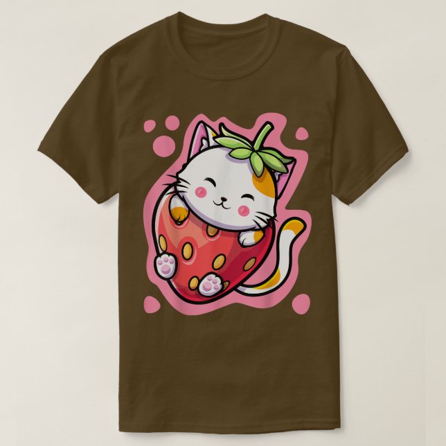 Niedlich Kawaii Katze Erdbeeren Milch Japanisch An T-Shirt (Design vorne)