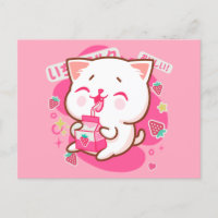 Niedlich Kawaii Katze Japanisch Erdbeermilch