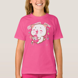 Niedlich Kawaii Katze Japanisch Erdbeermilch T-Shirt