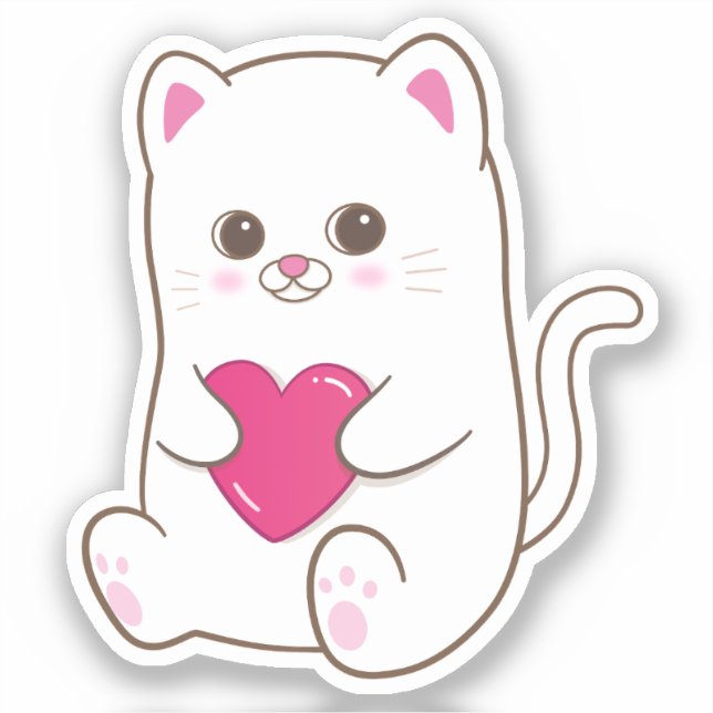 Niedlich Kawaii Katze Rosa Herz Valentine Aufkleber (Vorderseite)