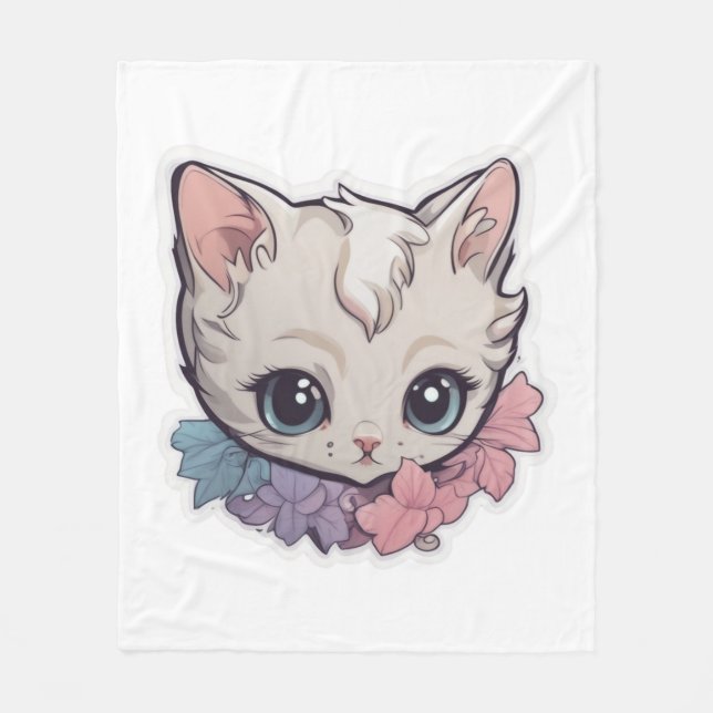 Niedlich Kawaii Kitten 1 Fleecedecke (Vorderseite)