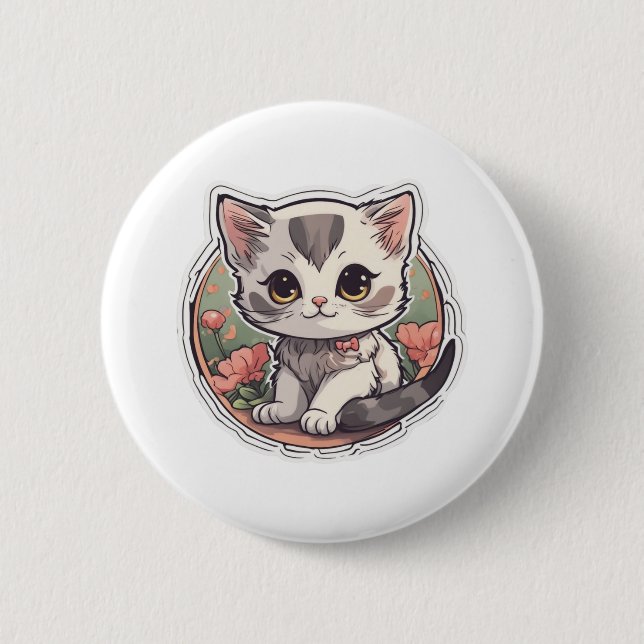 Niedlich Kawaii Kitten Button (Vorderseite)