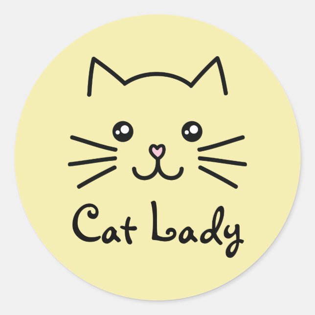 Niedlich Kawaii Kitten Cat Face Cat Lover Minimali Runder Aufkleber (Vorderseite)
