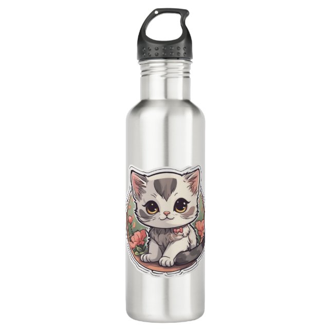 Niedlich Kawaii Kitten Edelstahlflasche (Vorderseite)