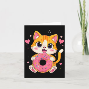 Niedlich Kawaii Kitten Holding Donut Funny Graphic Karte