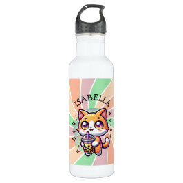 Niedlich Kawaii Kitten mit Bubble Tee Personalisie Edelstahlflasche