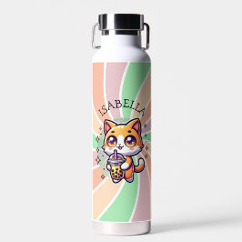 Niedlich Kawaii Kitten mit Bubble Tee Personalisie Trinkflasche