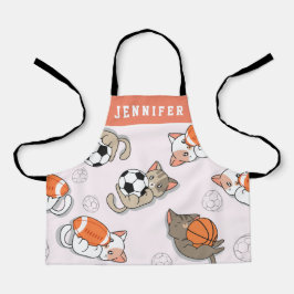 Niedlich Kawaii Kittens & Sports Balls Mädchen Nam Schürze