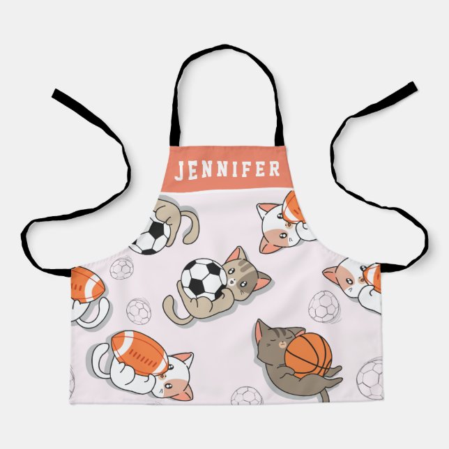 Niedlich Kawaii Kittens & Sports Balls Mädchen Nam Schürze (Vorderseite)