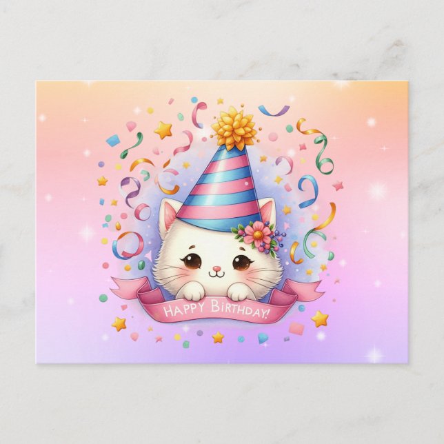 Niedlich Kawaii Kitty Cat Geburtstag Grußkarte Postkarte (Vorderseite)