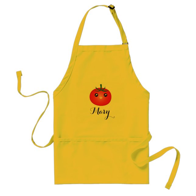 Niedlich Kawaii lächelnd Happy Tomato Monogram Schürze (Vorne)