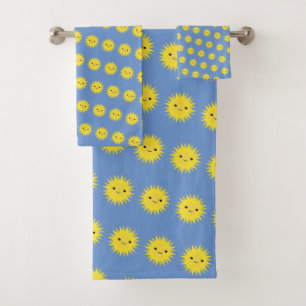 Niedlich Kawaii lächelnd Sonnenmuster Badhandtuch Set