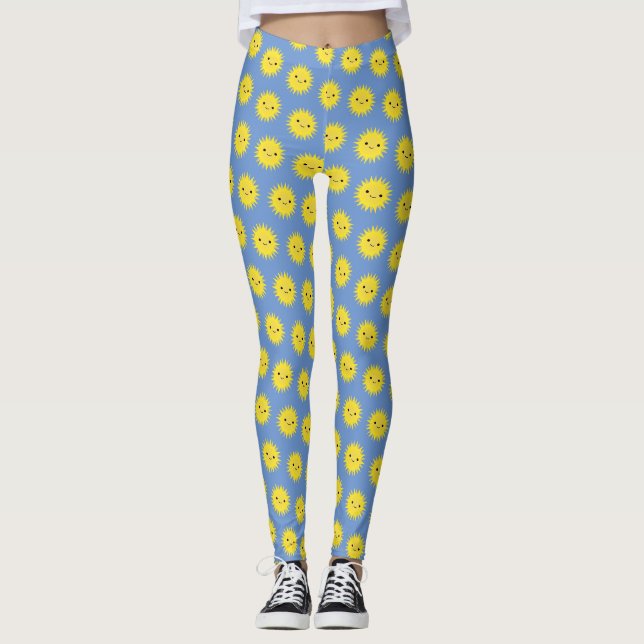 Niedlich Kawaii lächelnd Sonnenmuster Leggings (Vorderseite)