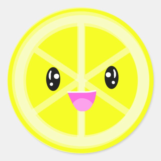Niedlich Kawaii Lemon Frucht Feinschmecker Runder Aufkleber (Vorderseite)