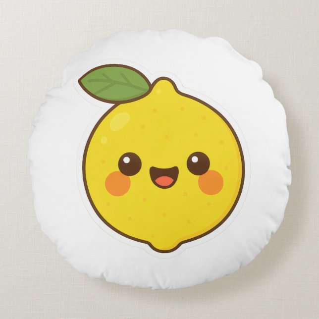 Niedlich Kawaii Lemon Rundes Kissen (Vorderseite)