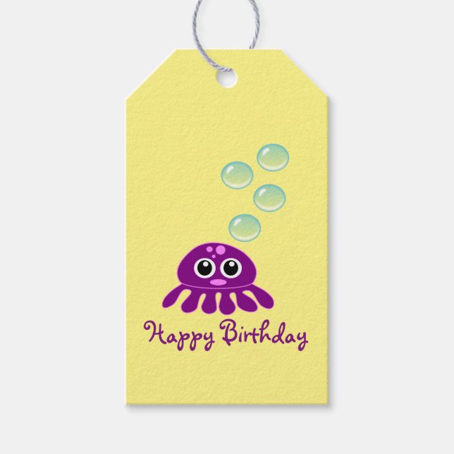 Niedlich Kawaii Lila Quellyfish Happy Birthday Geschenkanhänger (Vorderseite)