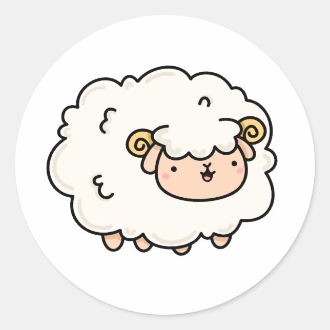 Niedlich Kawaii Little Lamb Runder Aufkleber (Vorderseite)