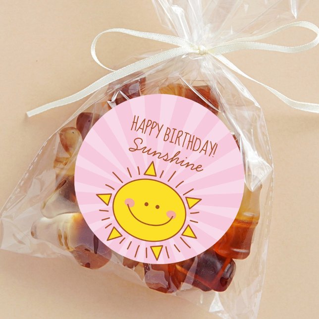Niedlich Kawaii Little Sunshine Pink Happy Birthda Runder Aufkleber (Von Creator hochgeladen)