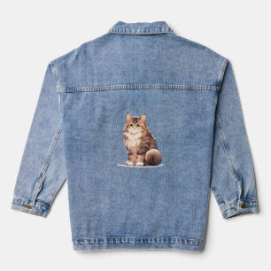 Niedlich Kawaii Maine Coon Big Cat Jeansjacke