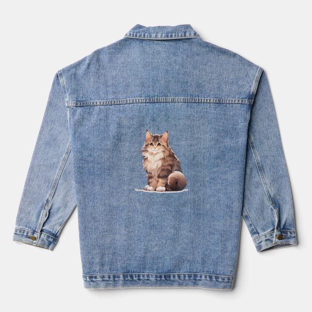 Niedlich Kawaii Maine Coon Big Cat Jeansjacke (Rückseite)