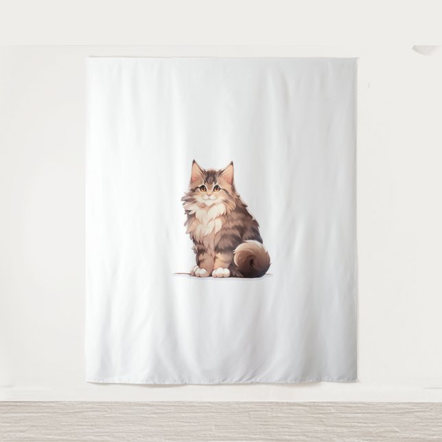 Niedlich Kawaii Maine Coon Big Cat Wandteppich (Vorderseite)