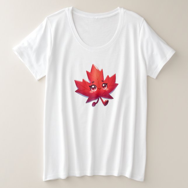 Niedlich Kawaii Maple Leaf | Elbows Up Canada Große Größe T-Shirt (Design vorne)