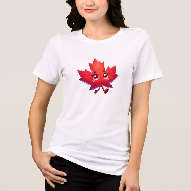 Niedlich Kawaii Maple Leaf | Elbows Up Canada Tri-Blend Shirt (Vorderseite)