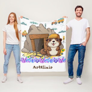 Niedlich Kawaii Miner Animal Gopher Modern Print Fleecedecke