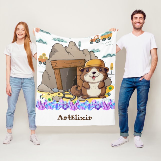 Niedlich Kawaii Miner Animal Gopher Modern Print Fleecedecke (Beispiel)