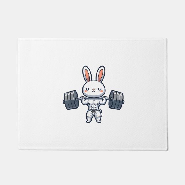 Niedlich Kawaii Muskuläre Kaninchen Weightlift Fun Fußmatte (Vorderseite)