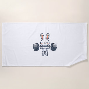 Niedlich Kawaii Muskuläre Kaninchen Weightlift Fun Strandtuch